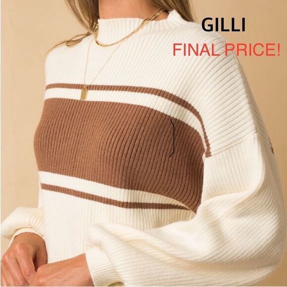 ❤️BRAND NEW Gilli Ivory Brown Stripe Mock Sweater - Picture 11 of 11